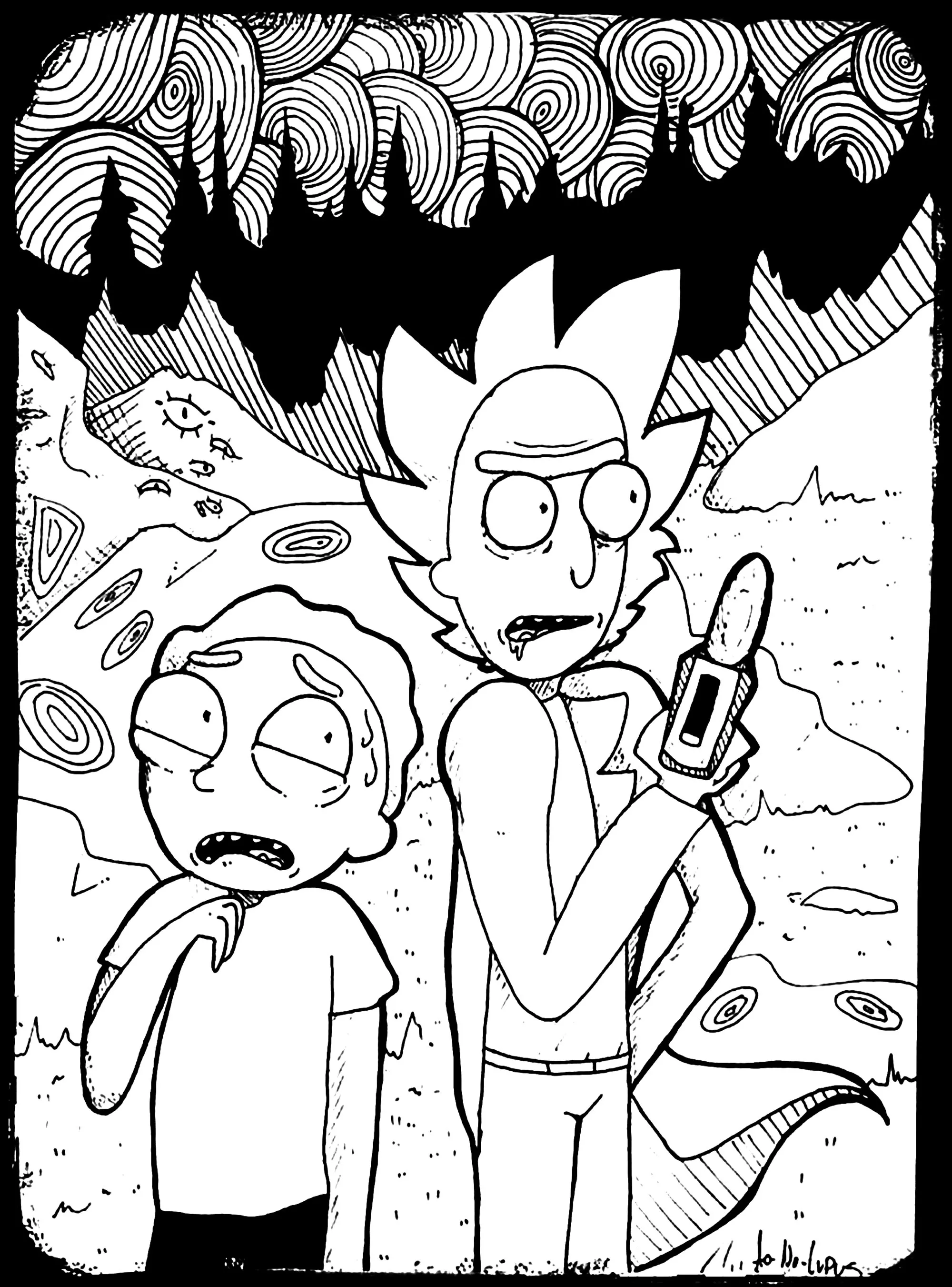 Rick and morty fan art (Printable TV show Coloring Page for adults)