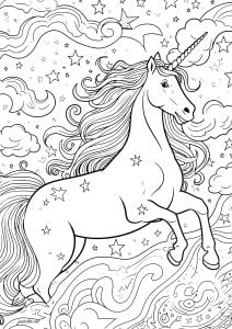Printable Coloring Page for adults : Unicorn in the sky