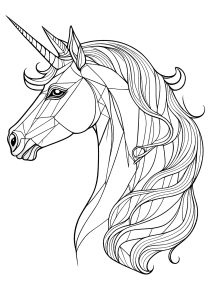 Printable Coloring Page for adults : Unicorn and straight lines