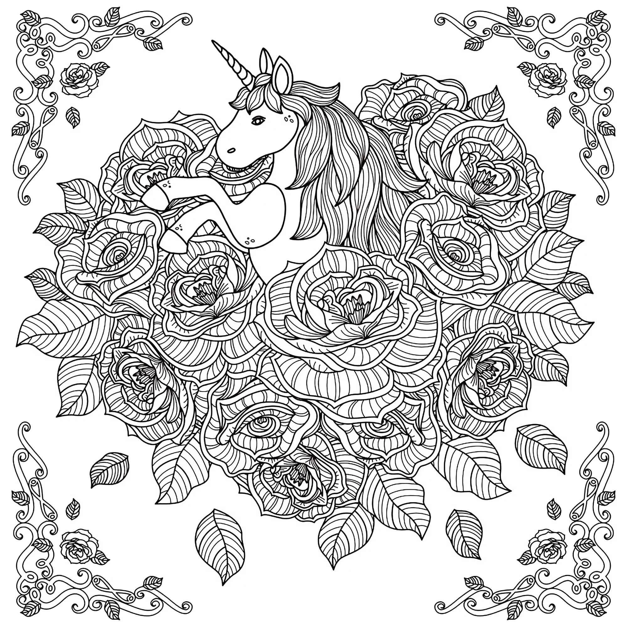 Unicorn mandala by kchung (Printable Coloring Page for adults)