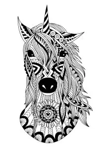Unicorn head with entwined patterns