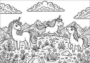 Joyful unicorns in the mountains