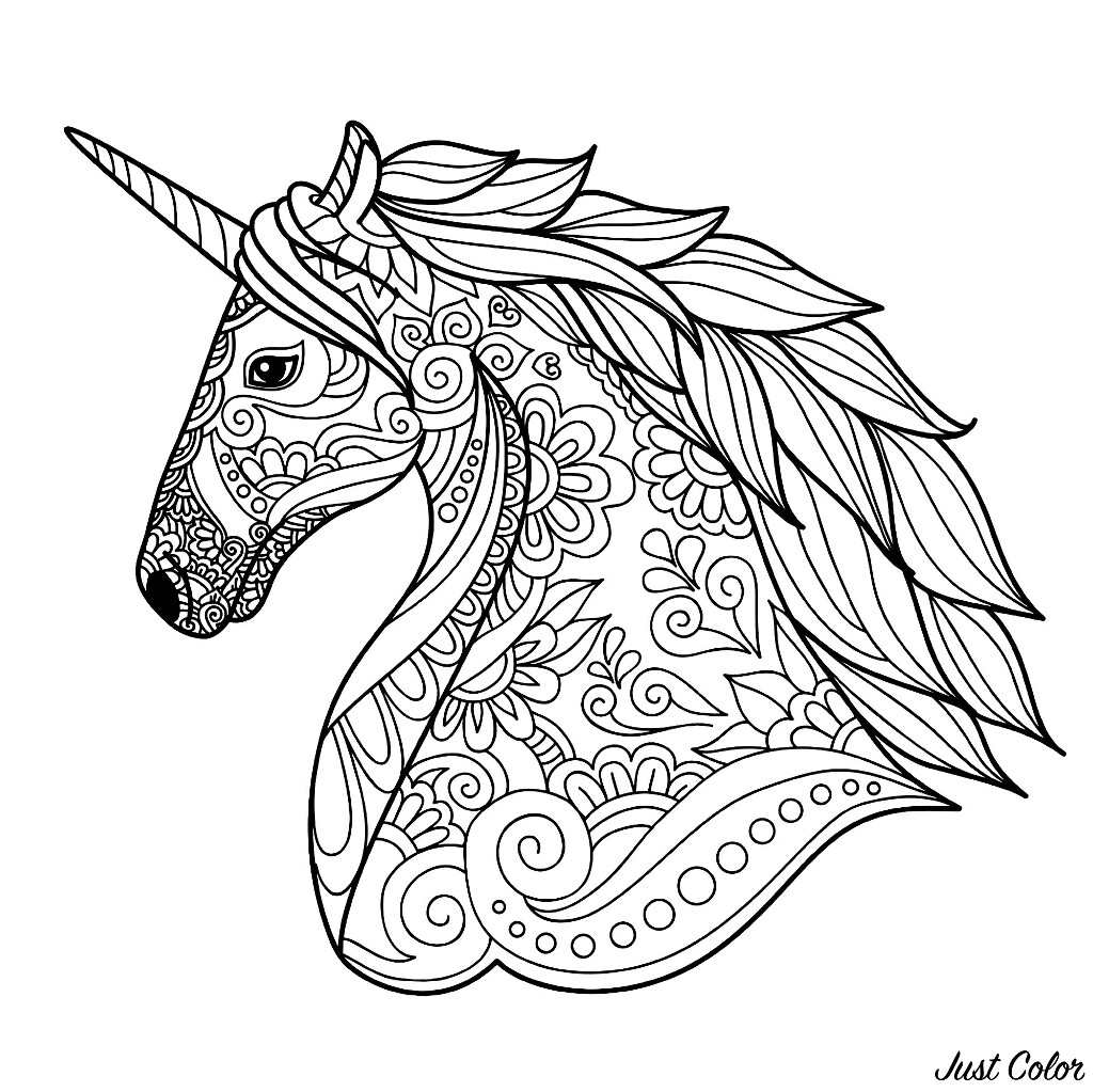 Unicorn head simple   Unicorns Adult Coloring Pages