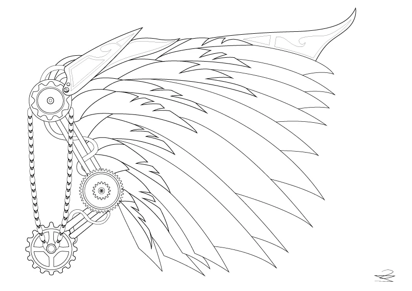 A Steampunk wing (Printable Vintage Coloring Page for adults)