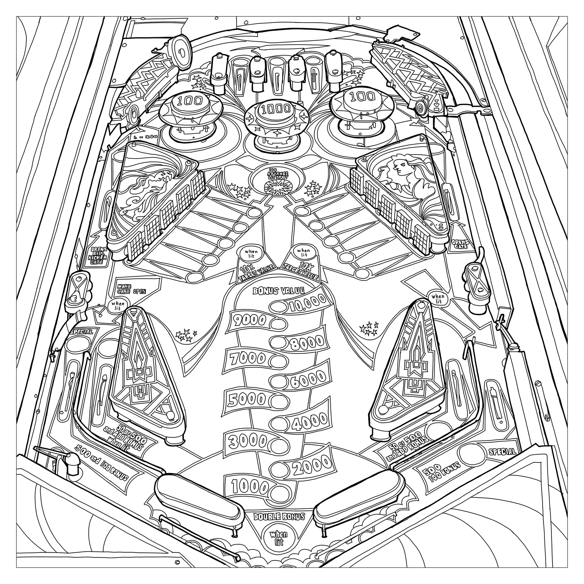 Pinball of the book Fantastic Machines (Printable Vintage Coloring Page for adults)