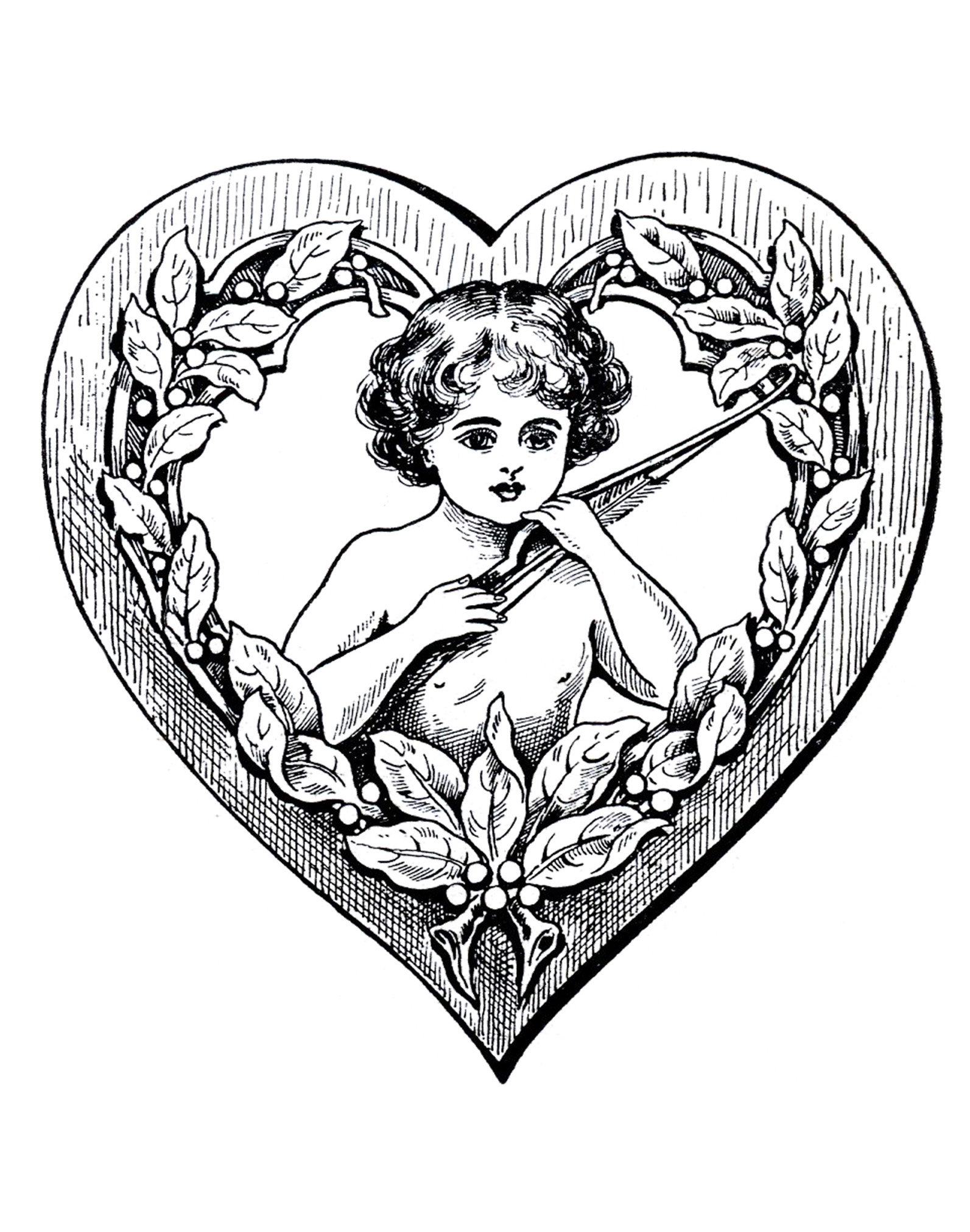Vintage Love drawing : Cupidon in an Heart