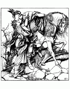 Soldier and his princess (Vintage Coloring Page)