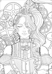 Steampunk woman with coffee   Version 3