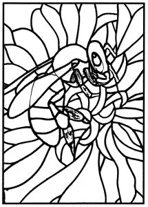 Coloring page created from a modern stained glass bee (Atelier JB Tosi, 2010)
