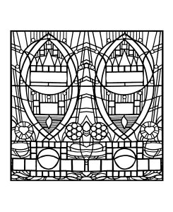 Coloring adult stained glass de l apparition bleue edegem square version