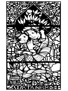 Printable Stained Glass Coloring Page for adults : Stained-glass-noli-me-tangere