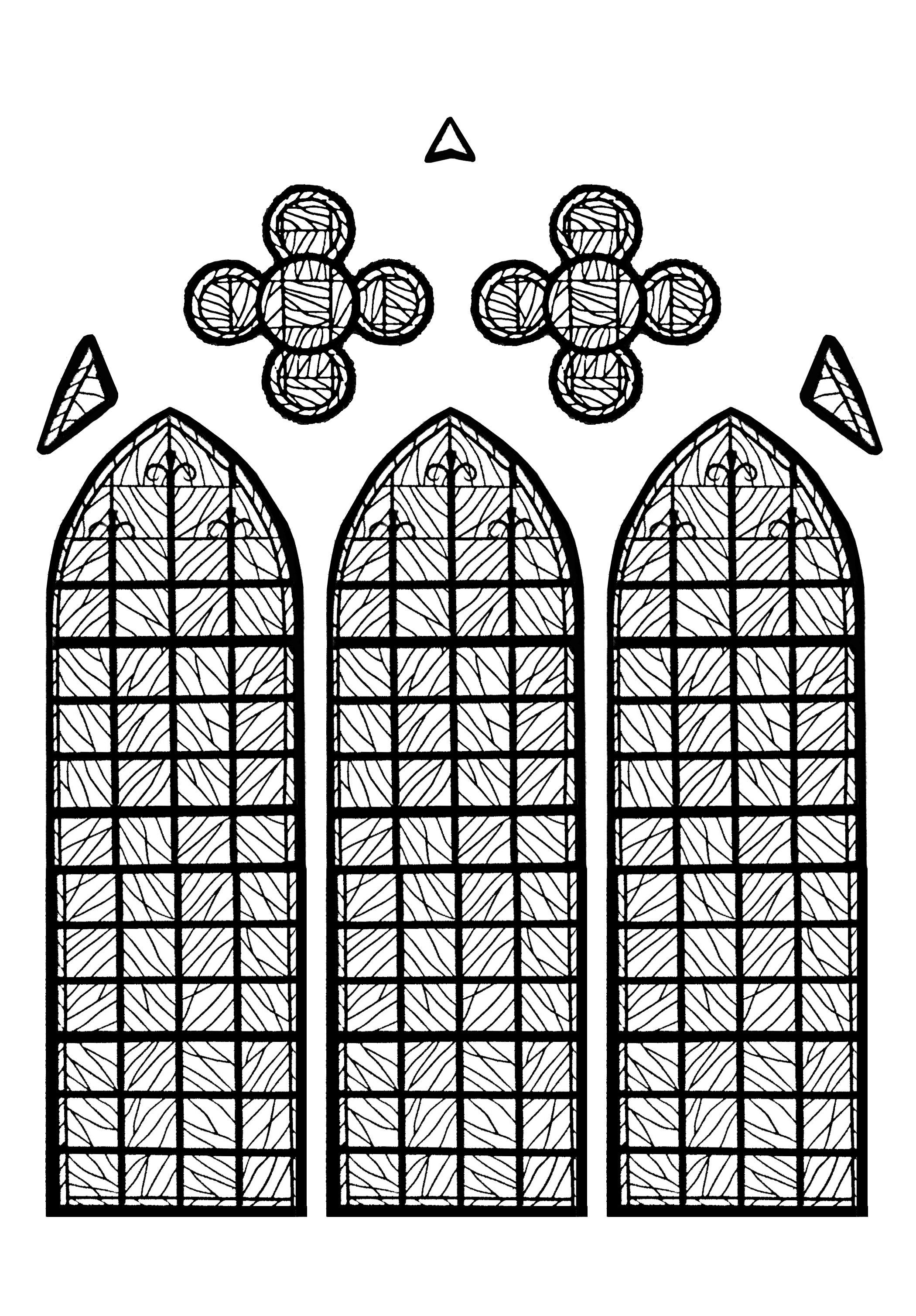 Coloring page made from a modern Stained glass : Chapelle chateau Yverdon les bains - version 2