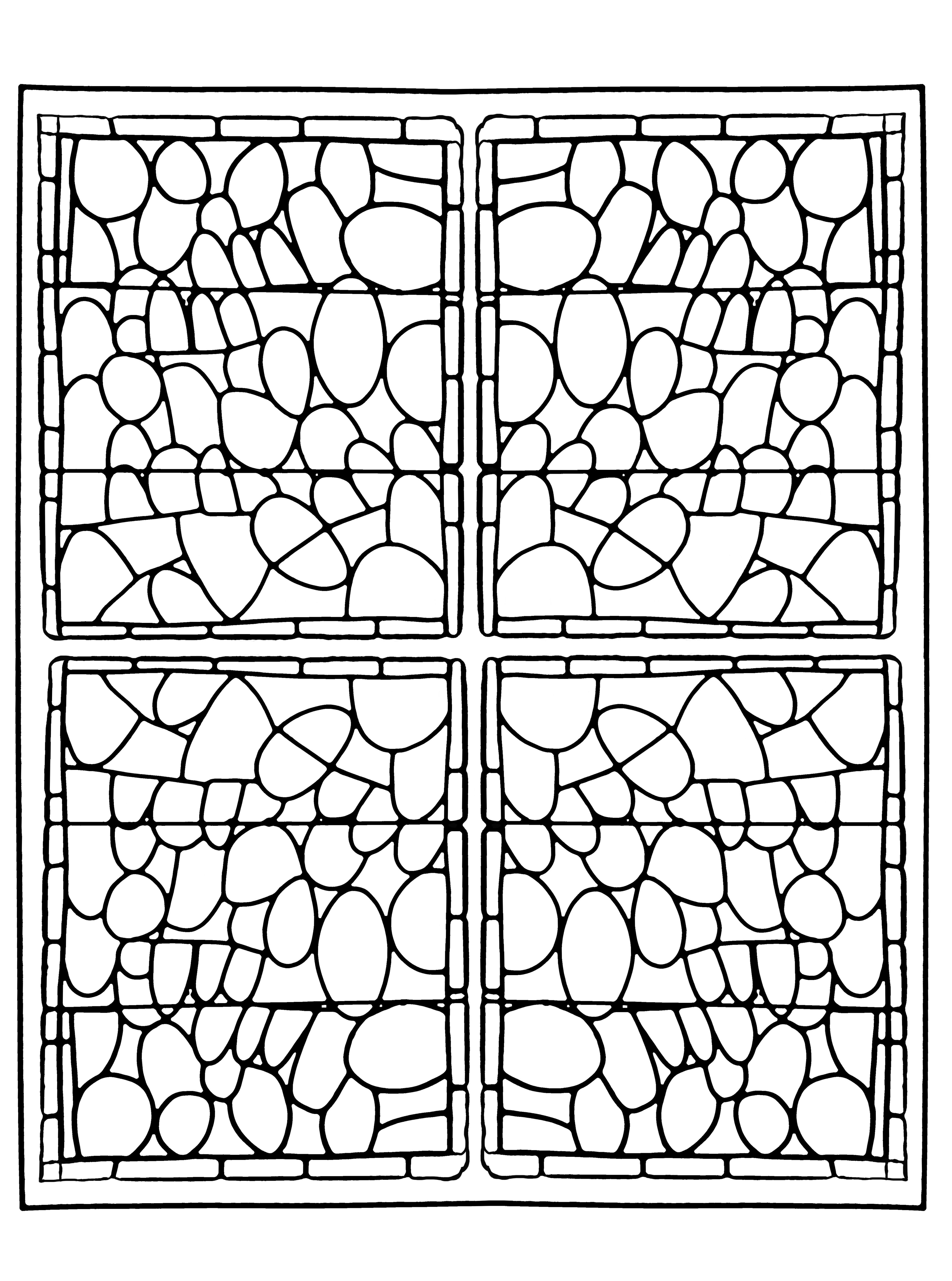 Coloring page made from a modern Stained glass : Chapel of Prieure de Bethleem, Nîmes, France - version 3