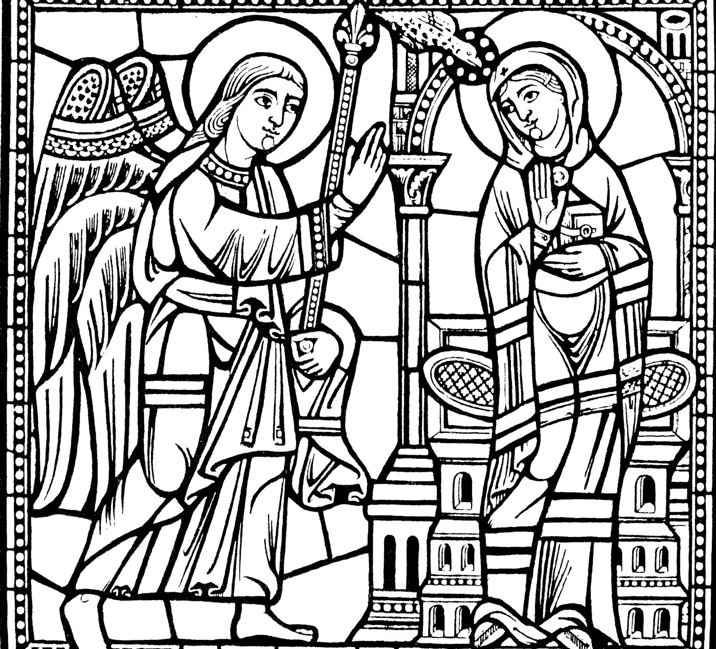Stained Glass Coloring Page : Stained glass church Printable Stained Glass Coloring Page for adults : Stained glass church