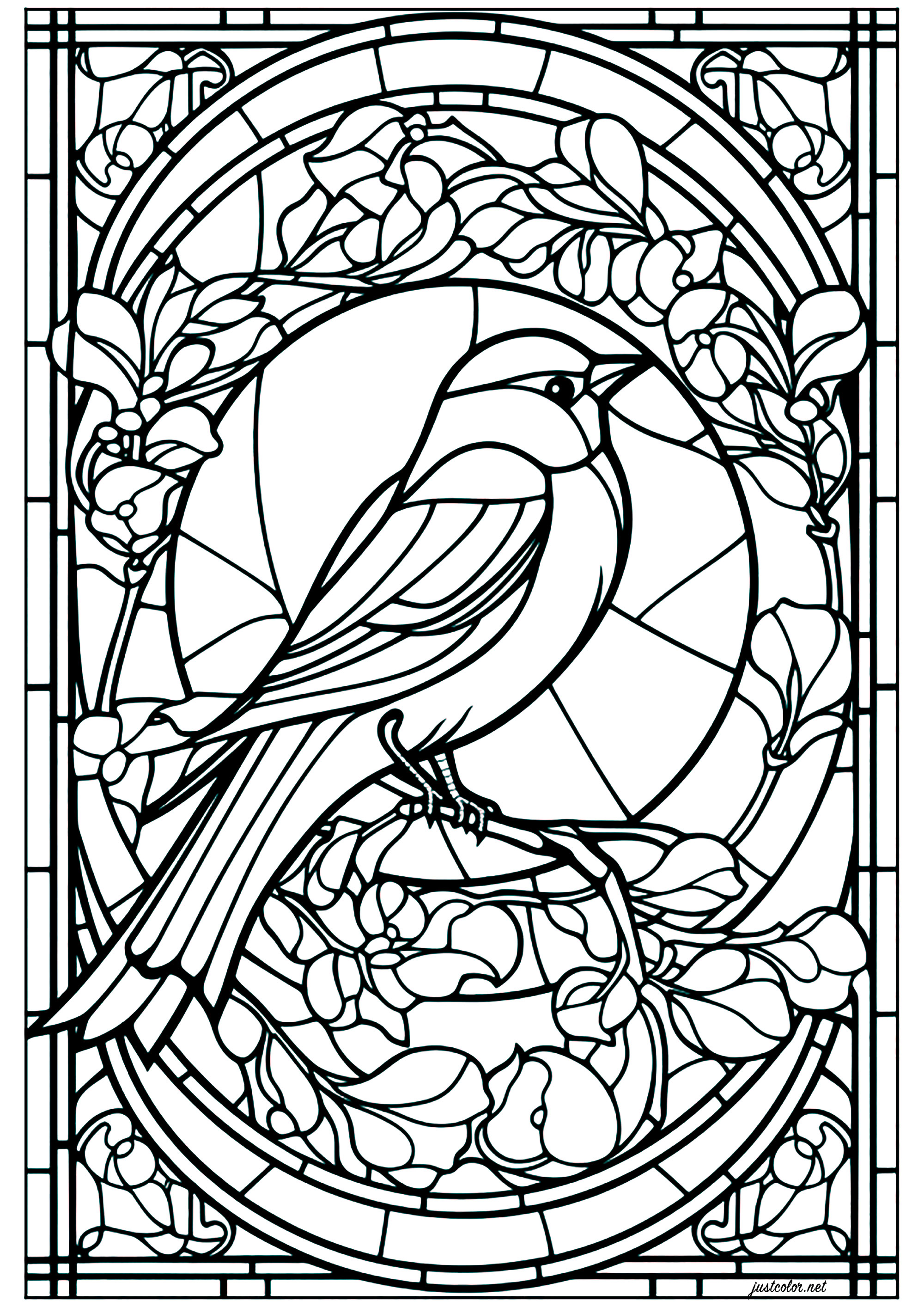 Stained Glass Bird 00004 Stained Glass Adult Coloring Pages