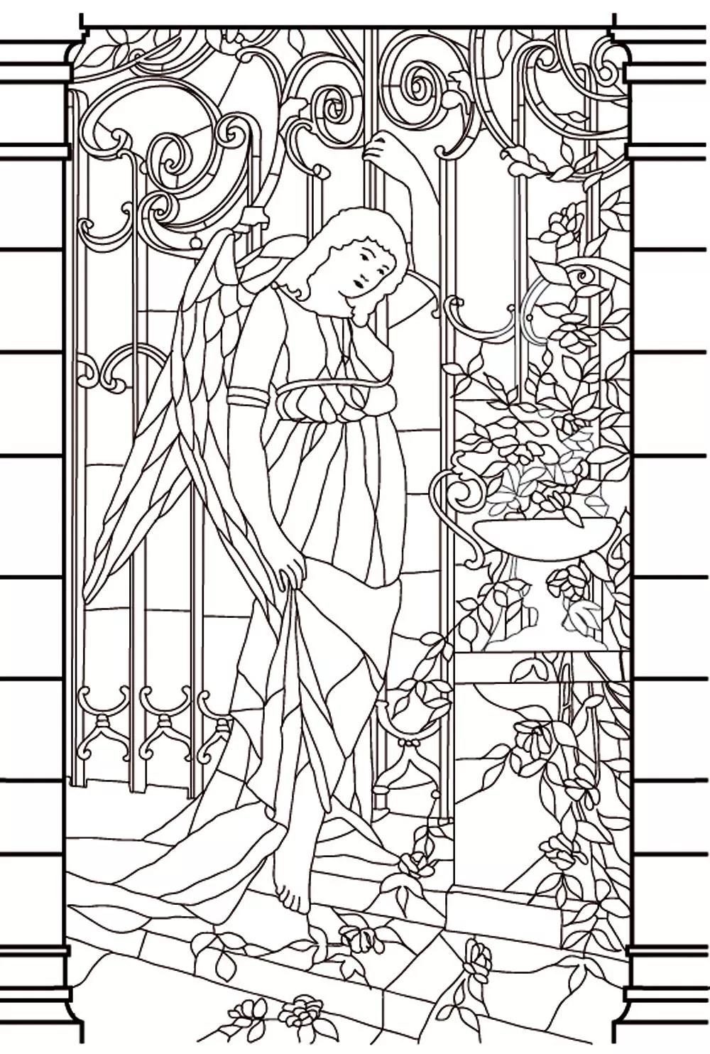 Middle age stained glass (Printable Stained Glass Coloring Page for adults)