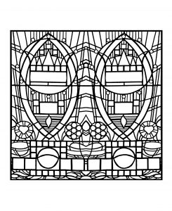 Coloring adult stained glass de l apparition bleue edegem square version