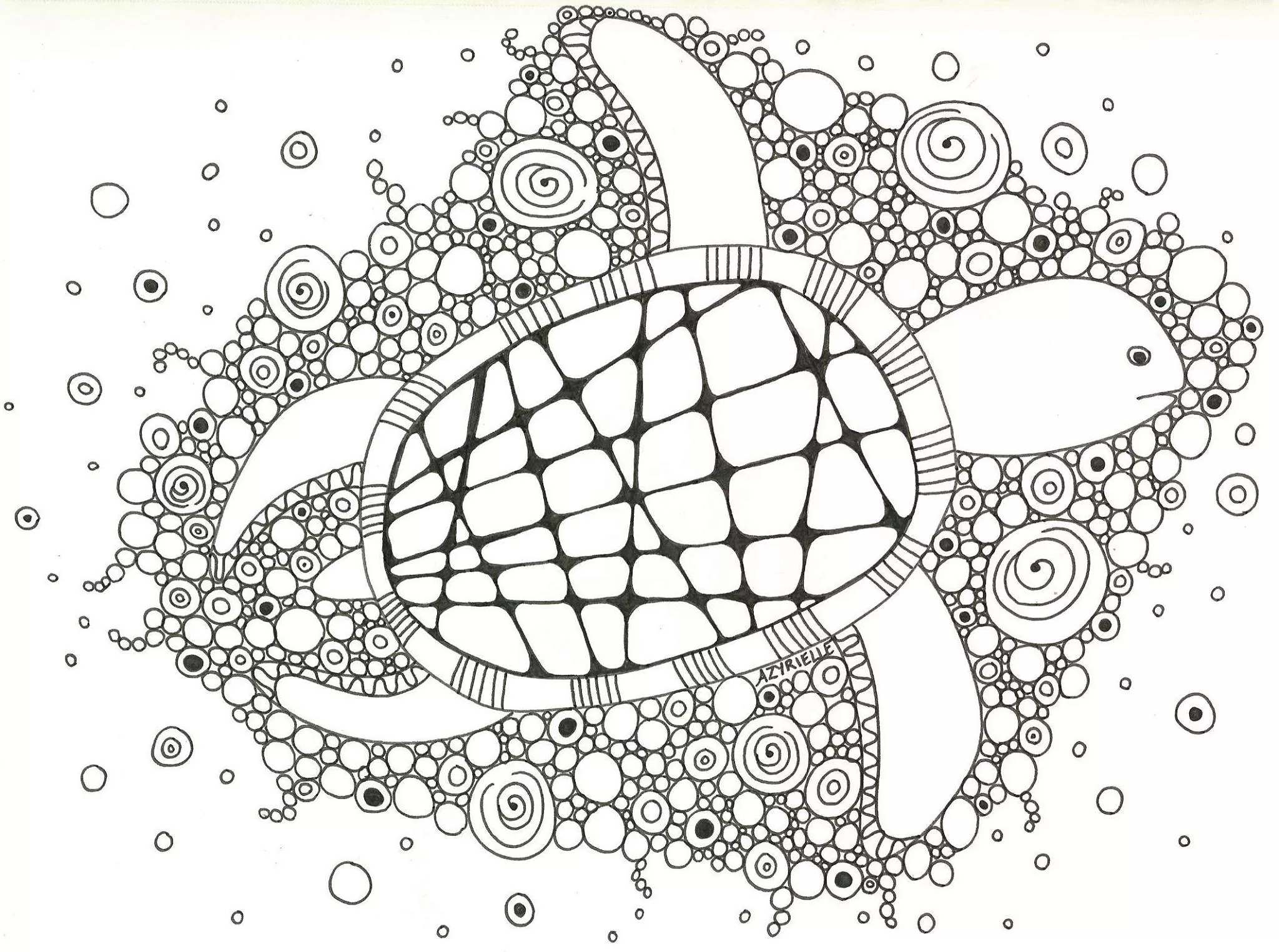 Turtle Juliette (Printable Water world Coloring Page for adults)