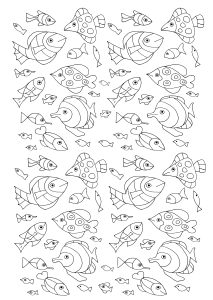 Printable Water world Coloring Page for adults : Numerous fish
