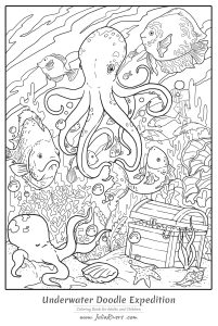 Printable Water world Coloring Page for adults : Underwater Doodle Expedition