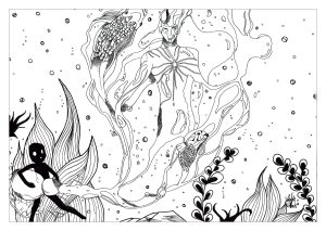 Printable Water world Coloring Page for adults : Aquarius