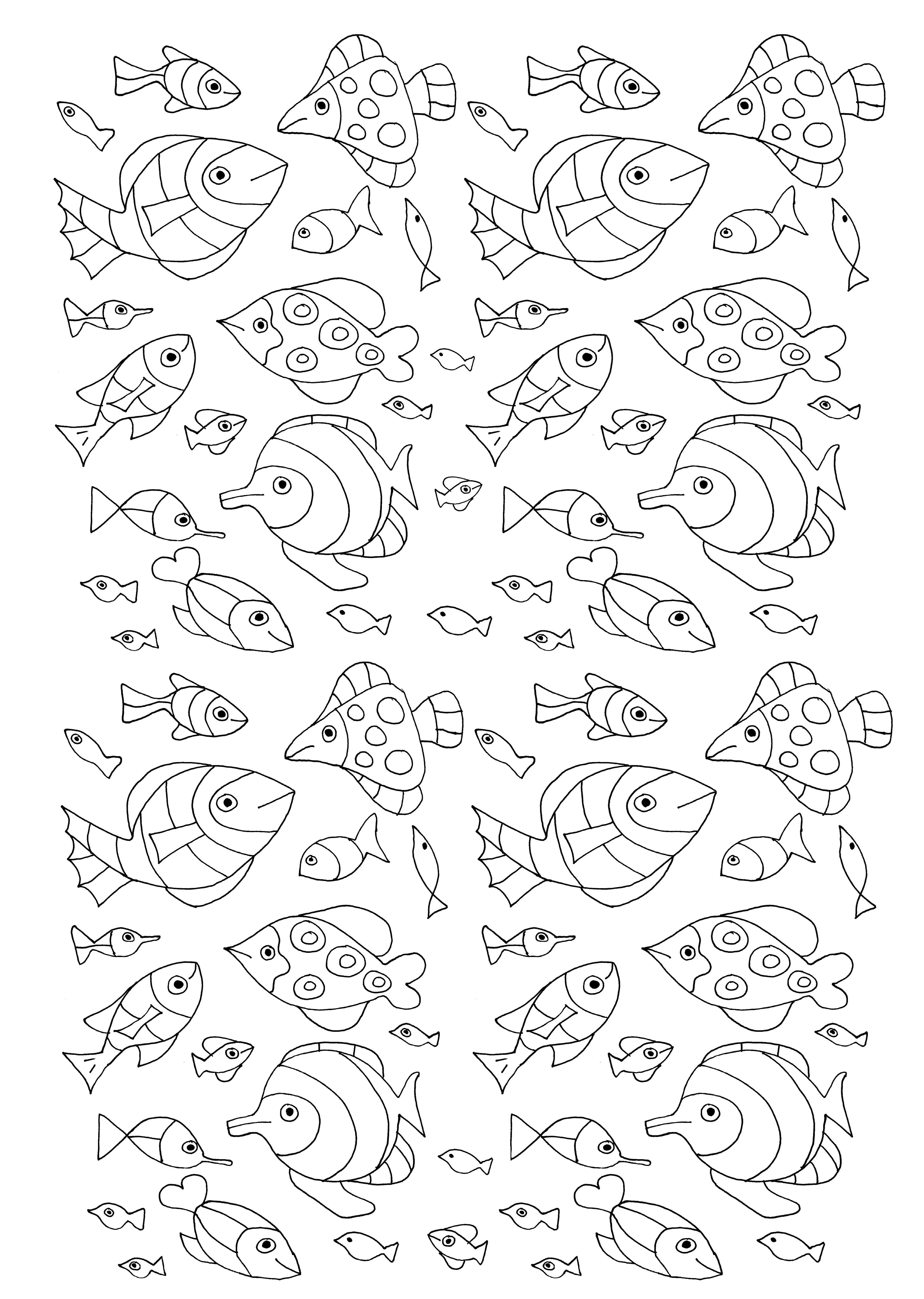 Numerous fish (Printable Water world Coloring Page for adults)