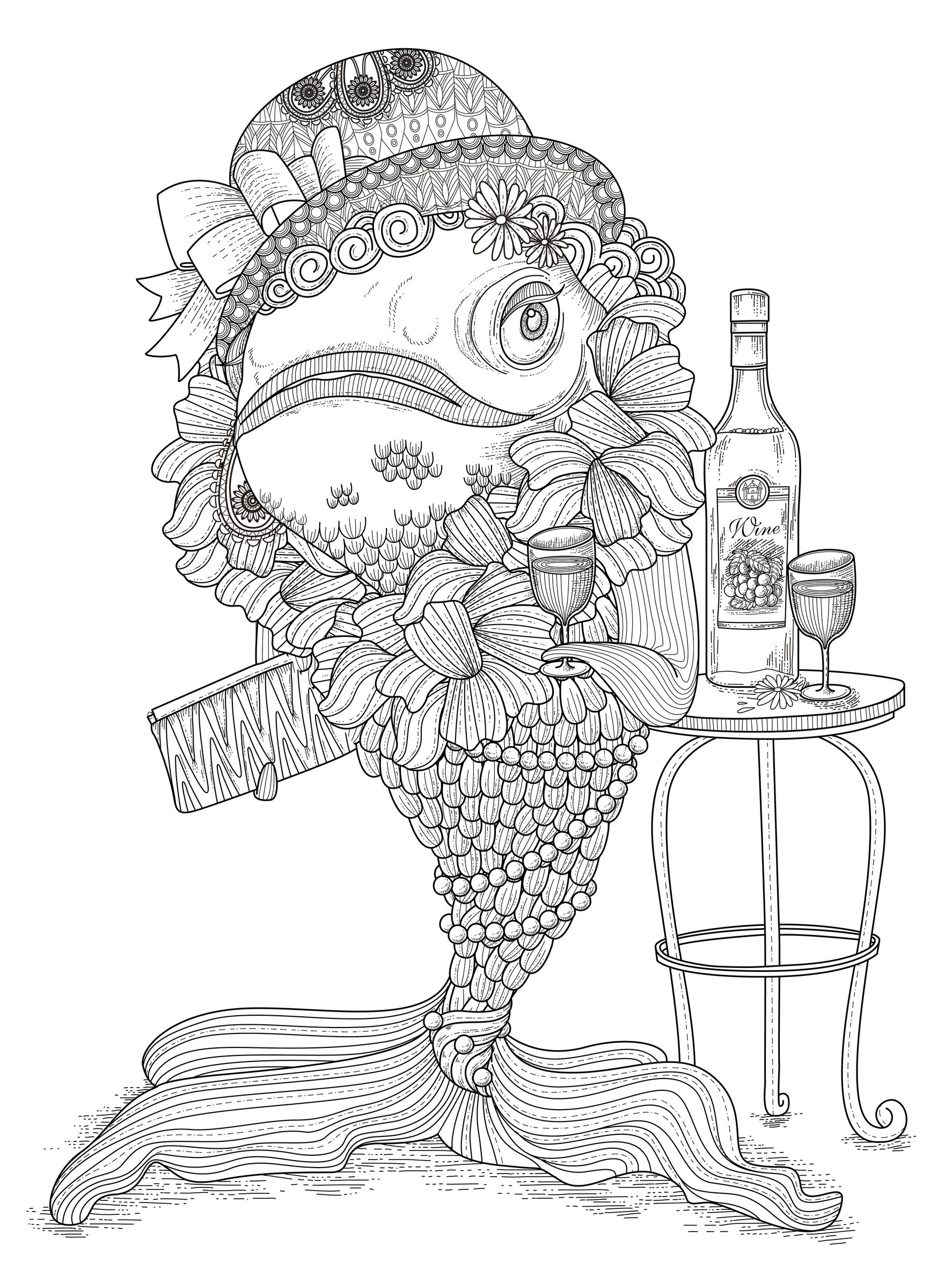 coloring page adults fish humour