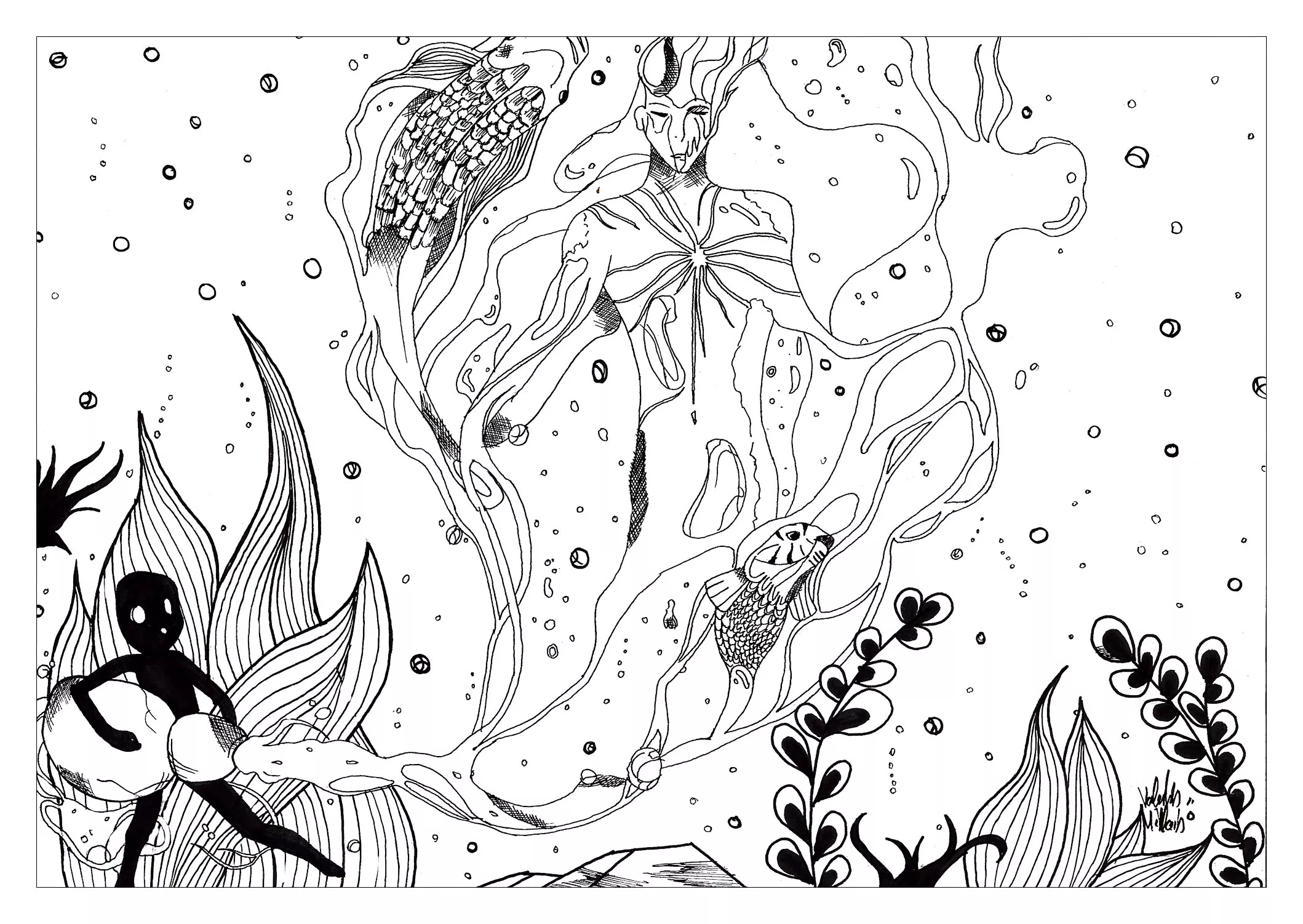 Aquarius (Printable Water world Coloring Page for adults)