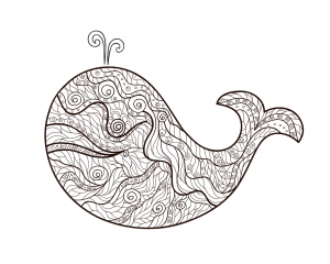 Coloring adult zentangle whale by meggichka