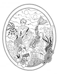 Coloring page little mermaid garden by azyrielle