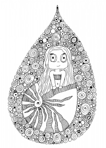 Coloring page little mermaid in a shell by azyrielle