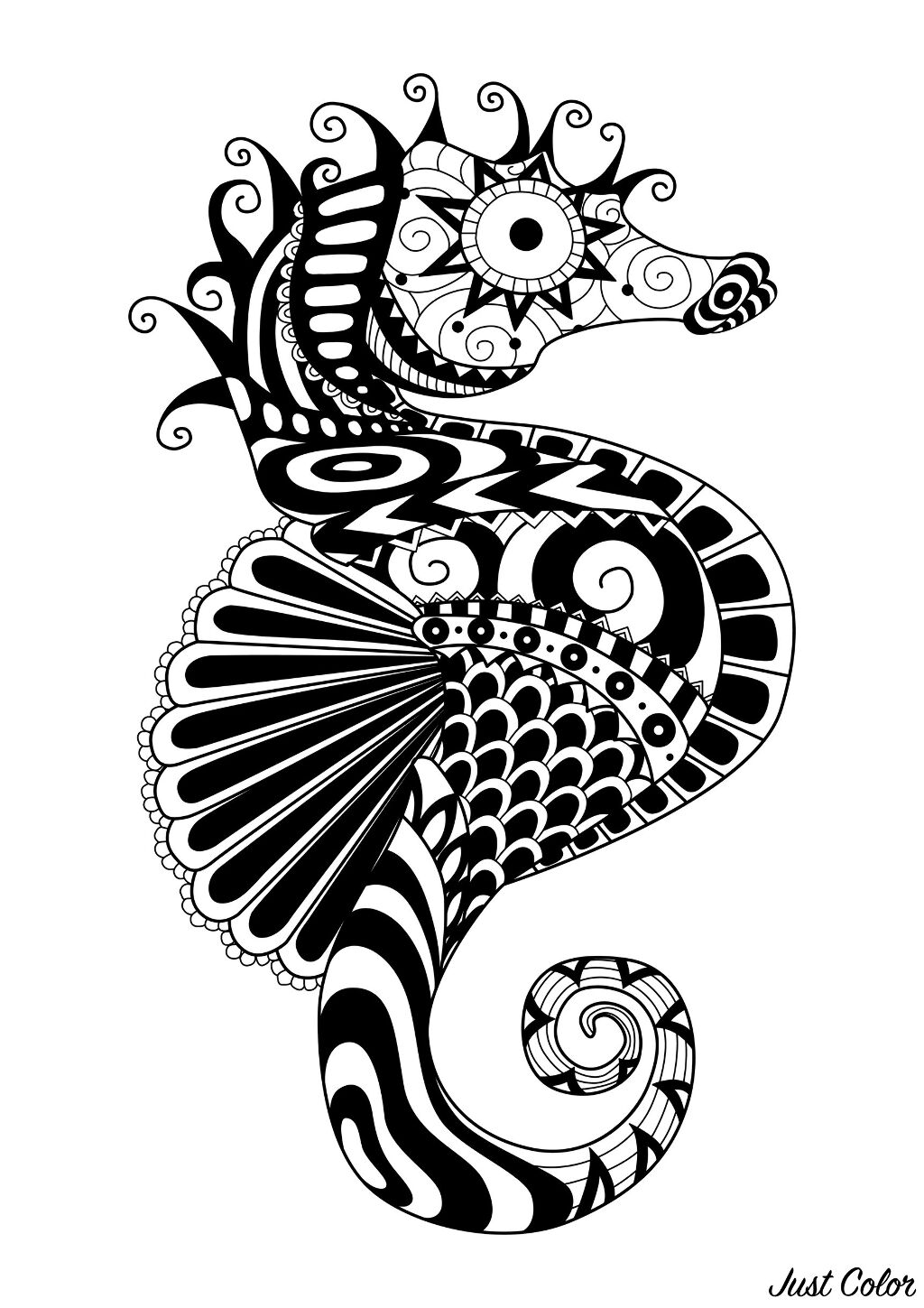 A sea horse with simple Zentangle style