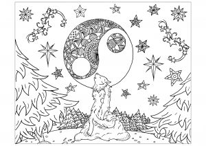 Wolf and Mandala moon