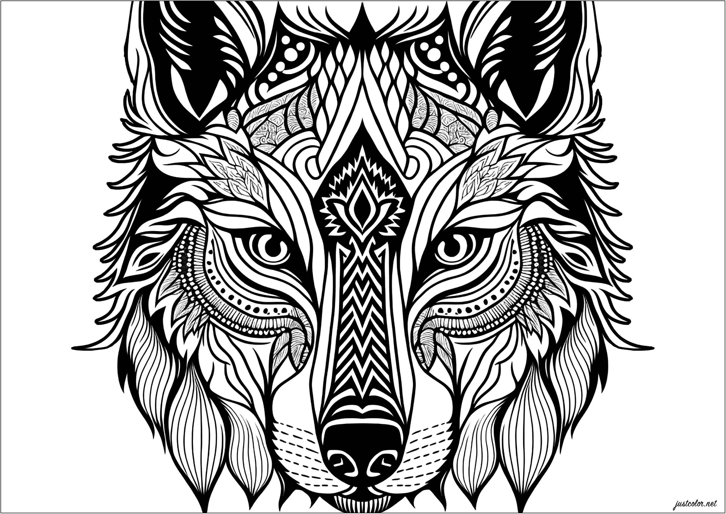 Magnificent wolf's head (Printable Coloring Page for adults)