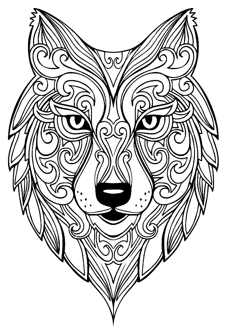 Superb wolf's head (Printable Coloring Page for adults)