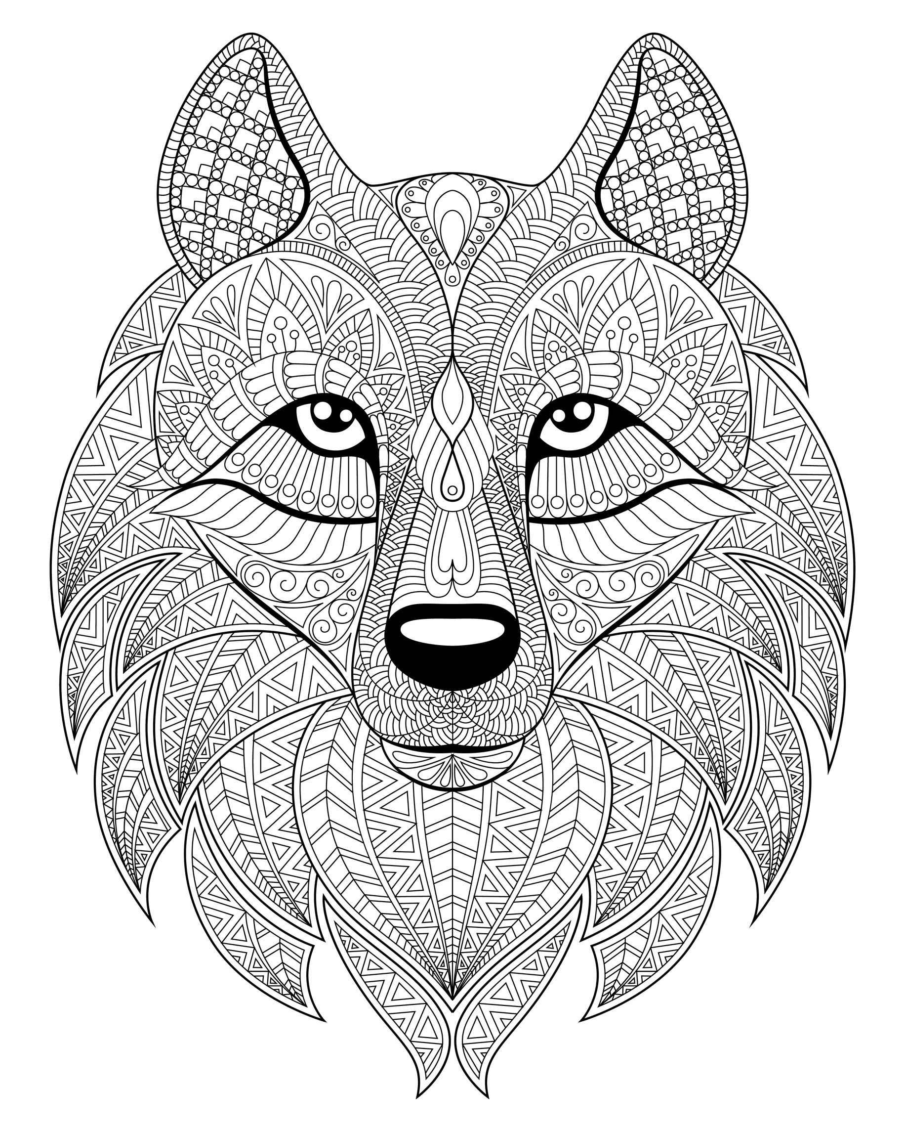 Wolf head complex patterns - Wolves Adult Coloring Pages