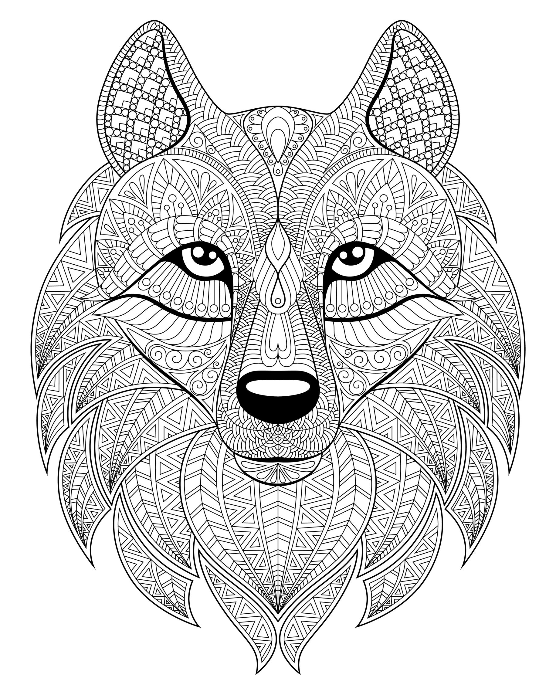 Wolf Head Complex Patterns Wolves Adult Coloring Pages