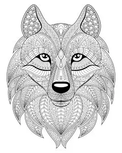 Wolf head, with complex patterns