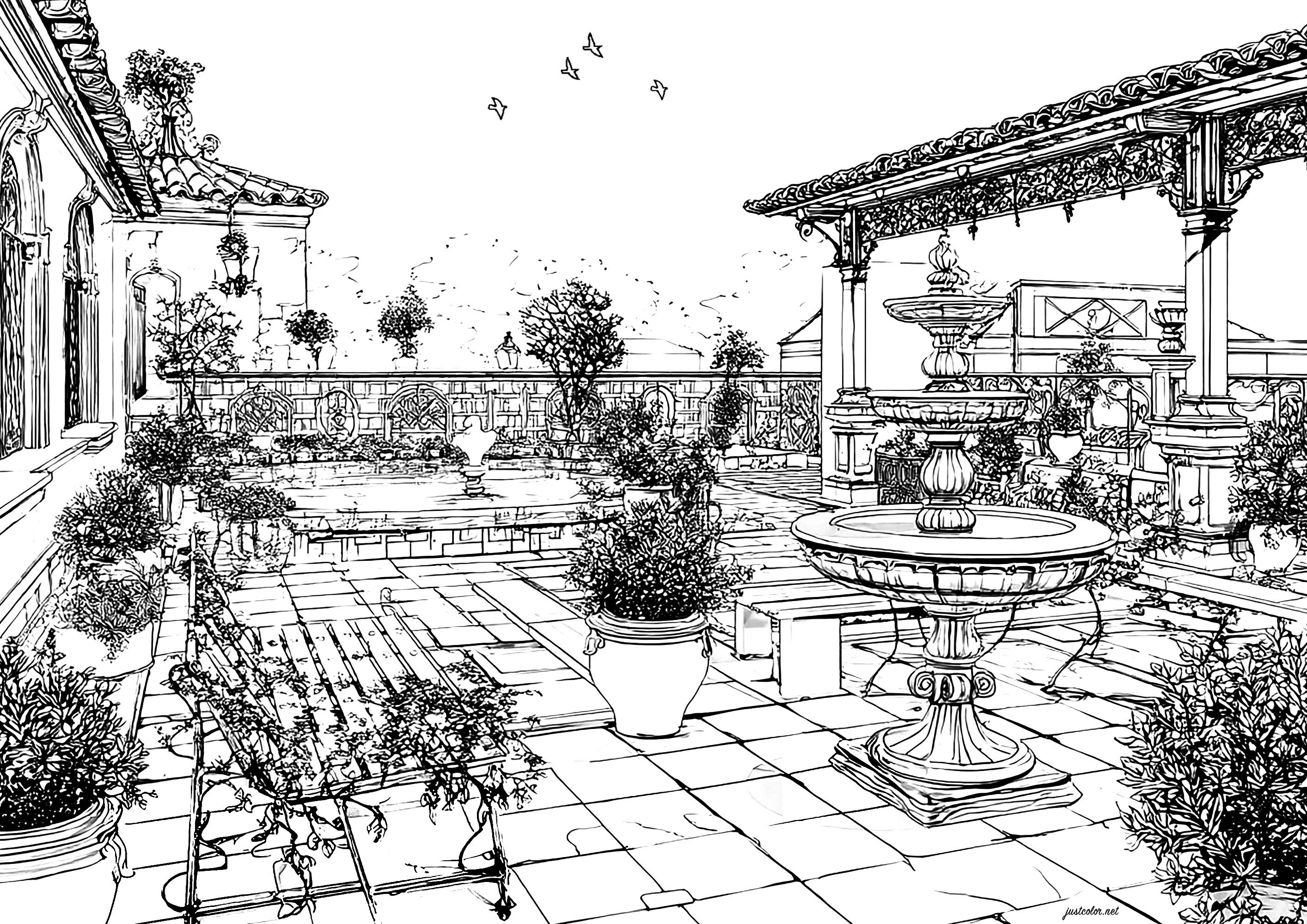 Parisian winter garden (Printable Wonderful Gardens Coloring Page for adults)