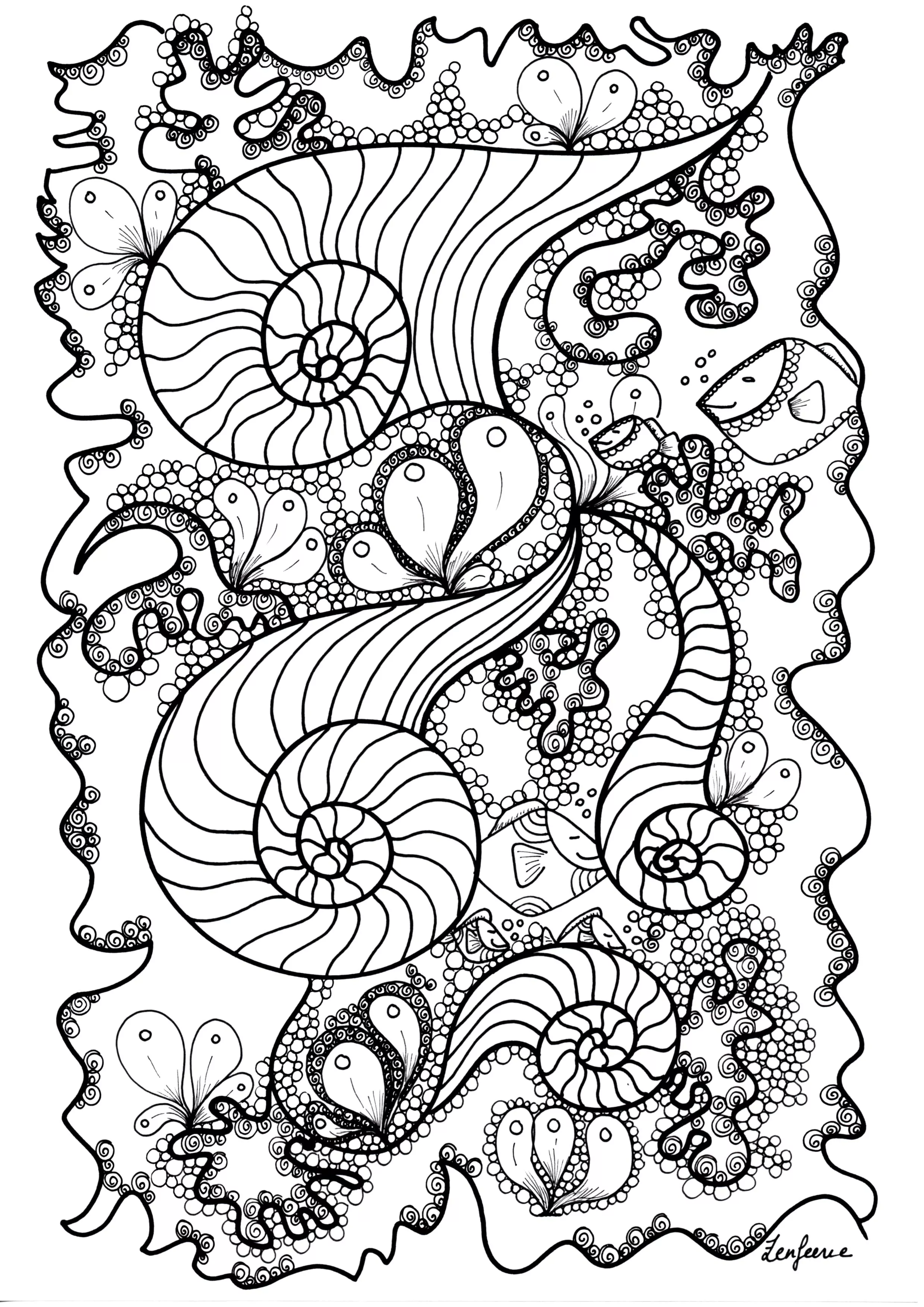 Hidden fish (Printable Zentangle Coloring Page for adults)