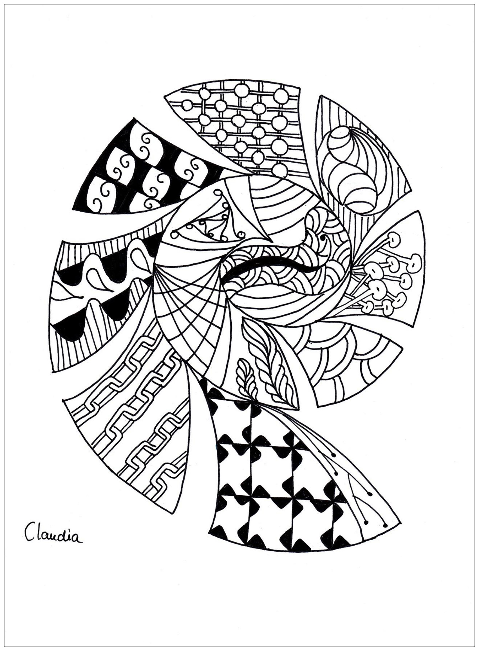 Simple Zentangle drawing to print & color - 1