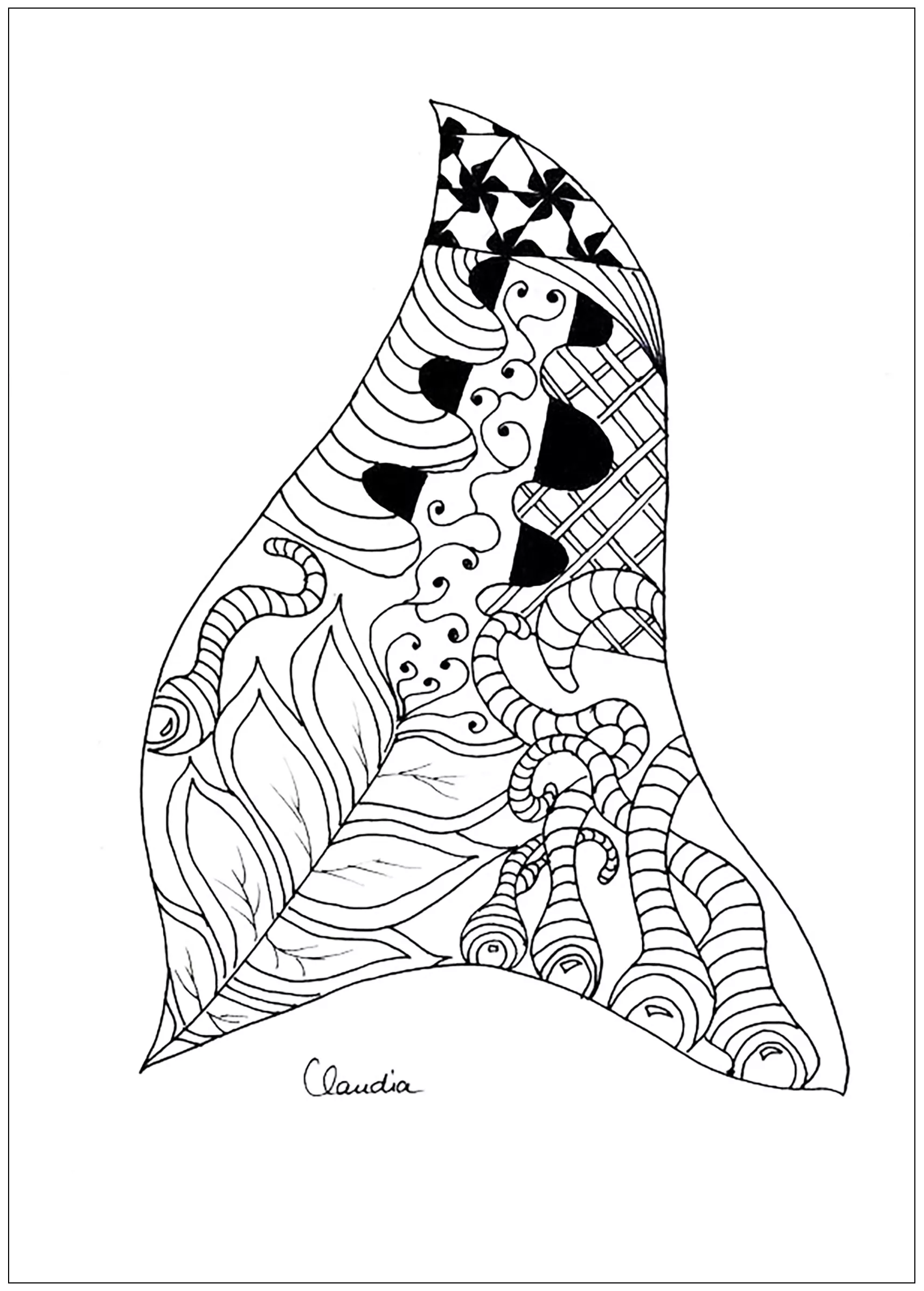 Zentangle simple by claudia - 2 (Printable Coloring Page for adults)