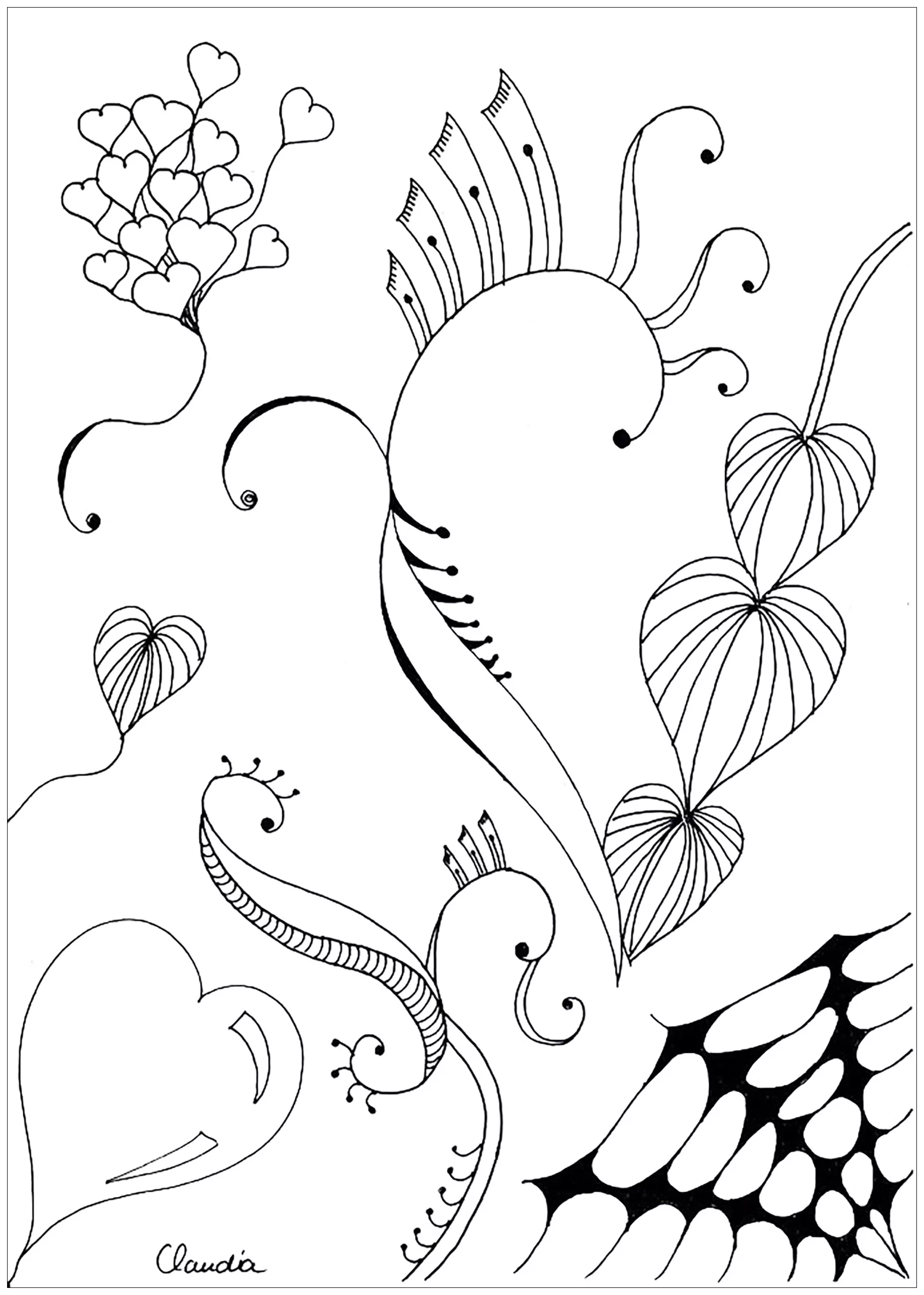 Zentangle simple by claudia - 3 (Printable Coloring Page for adults)