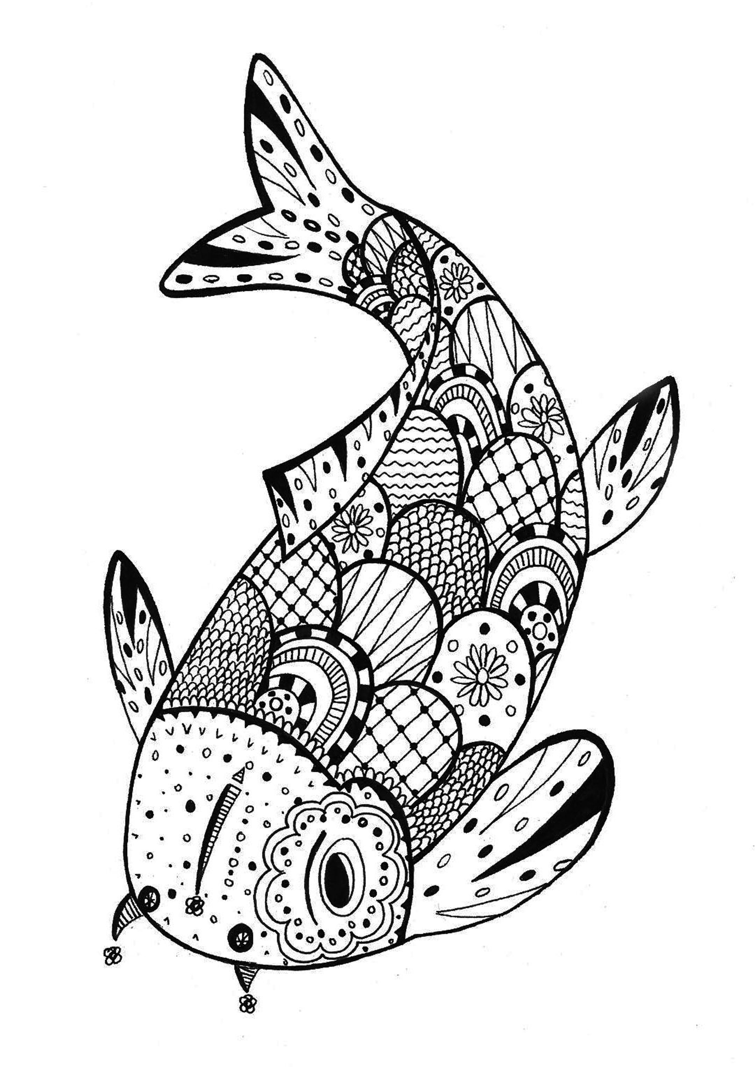 A beautiful fish for a coloring page very 'Zentangle'