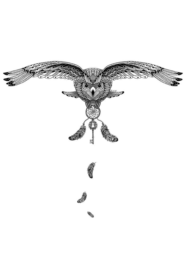 This owl give you the key of its coloring page, Artist : Art&Be