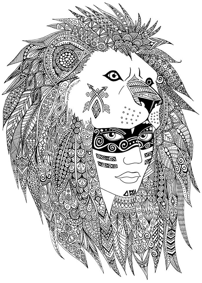 A leader of a Native American tribe made with hearts and Zentangles, Artist : Art&Be