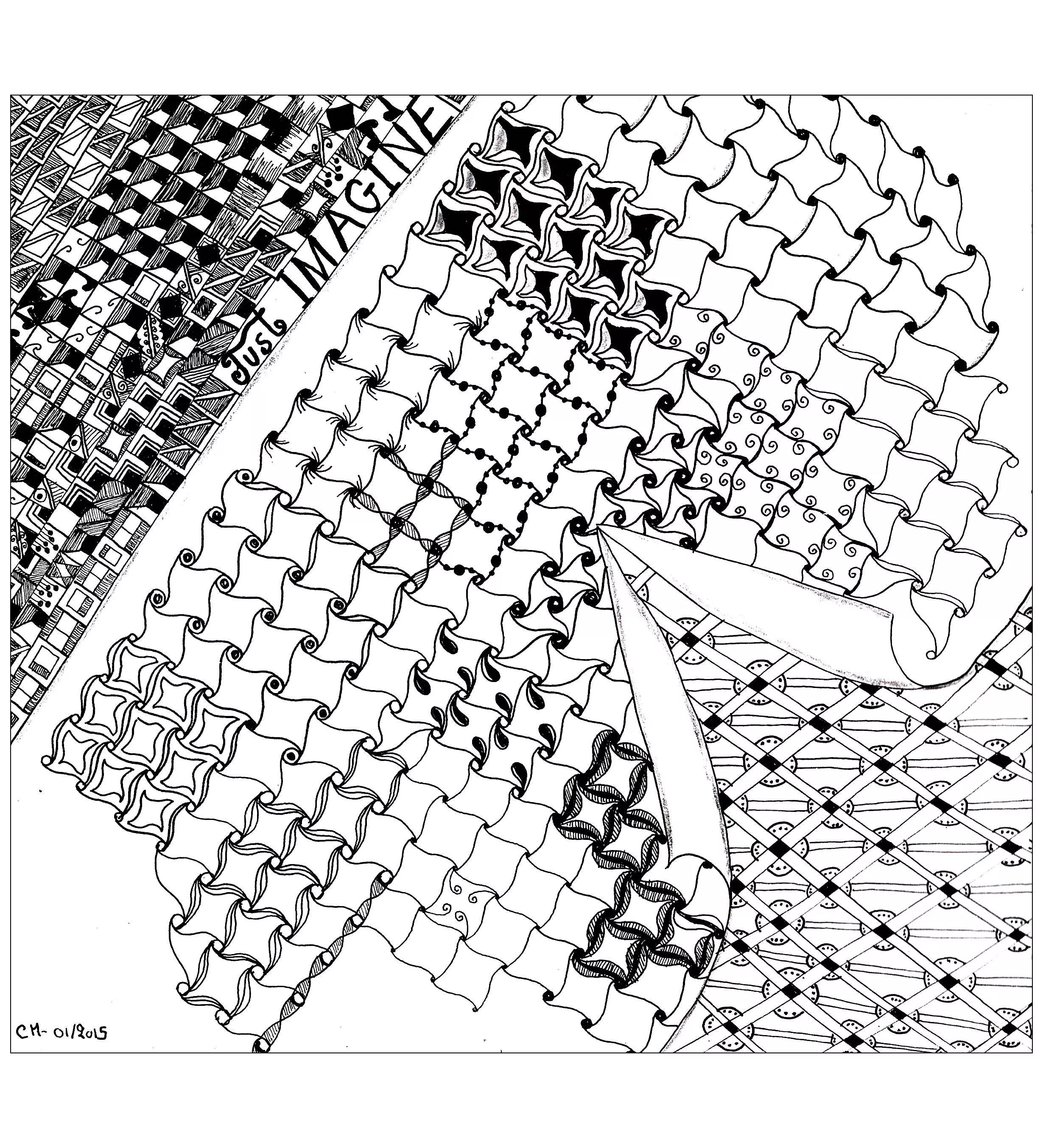 Just Imagine (Printable Zentangle Coloring Page for adults)