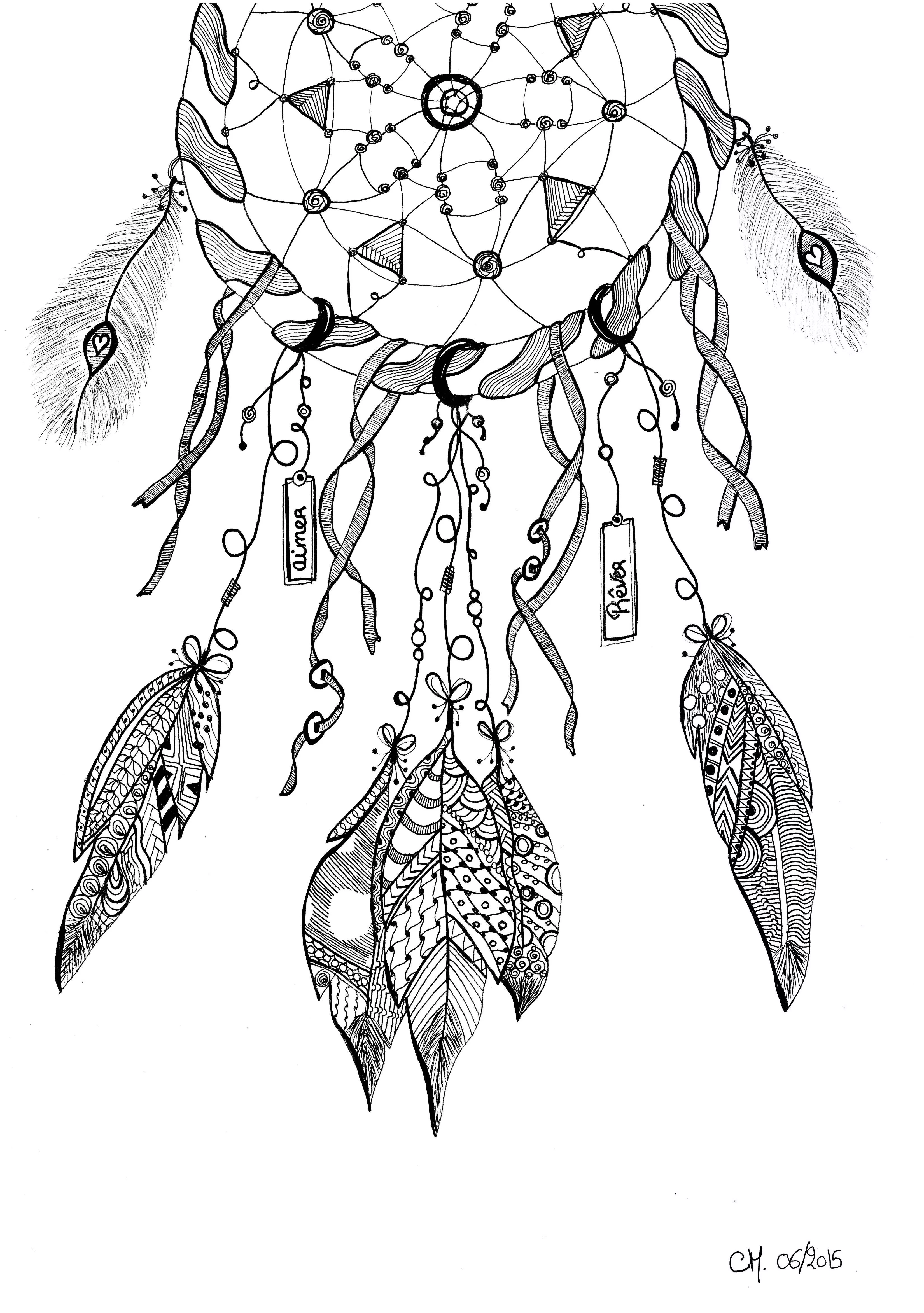 Dream Catcher (Printable Zentangle Coloring Page for adults)