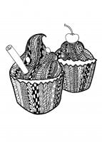 "Two Zentangle cupcakes for the snack !" (Coloring Page)