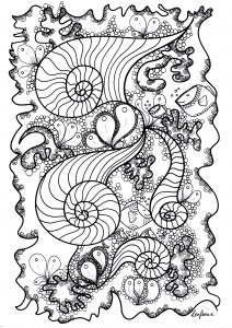 Hidden fish (Zentangle Coloring Page)